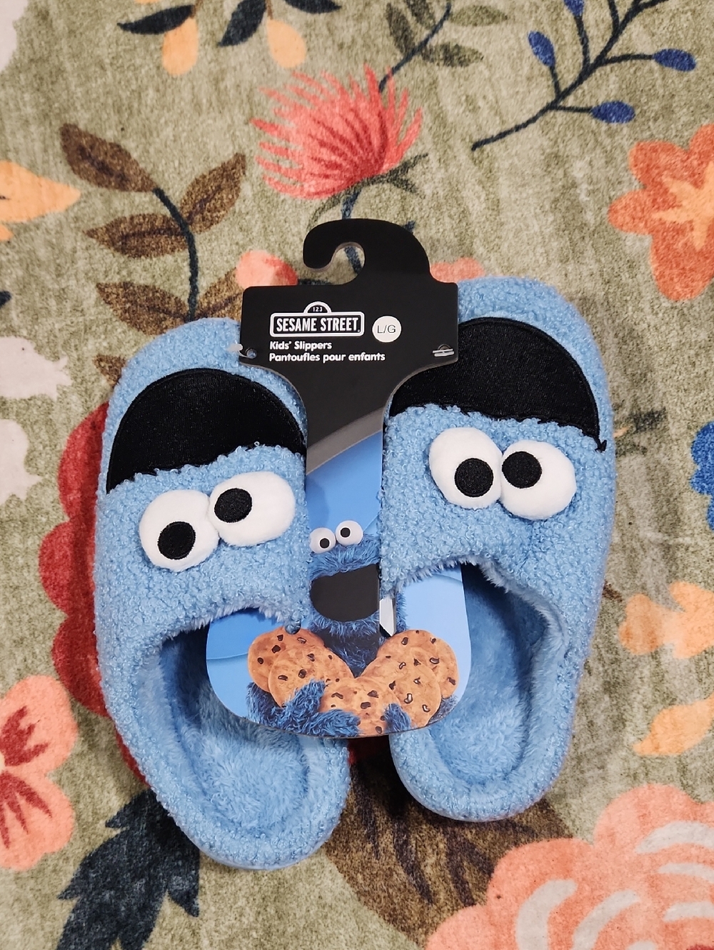 Sesame Street Cookie Monster Light Blue Fuzzy Kids Slippers